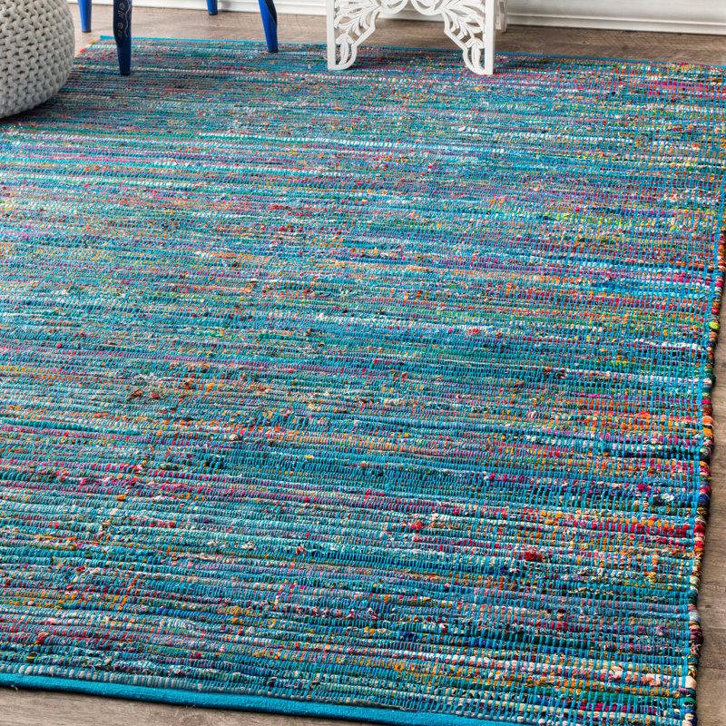 Ebern Designs Fotou Striped Handmade Braided Cotton Area Rug in Blue & Reviews Wayfair